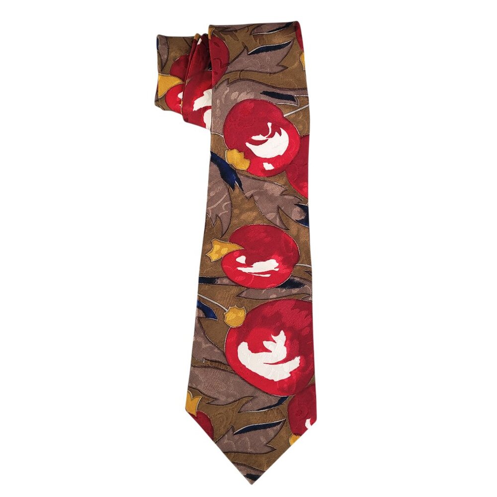 Hanover St. The Works LTD Men's Tie Necktie Red Taupe Silk Bold Geo Silk USA Vtg